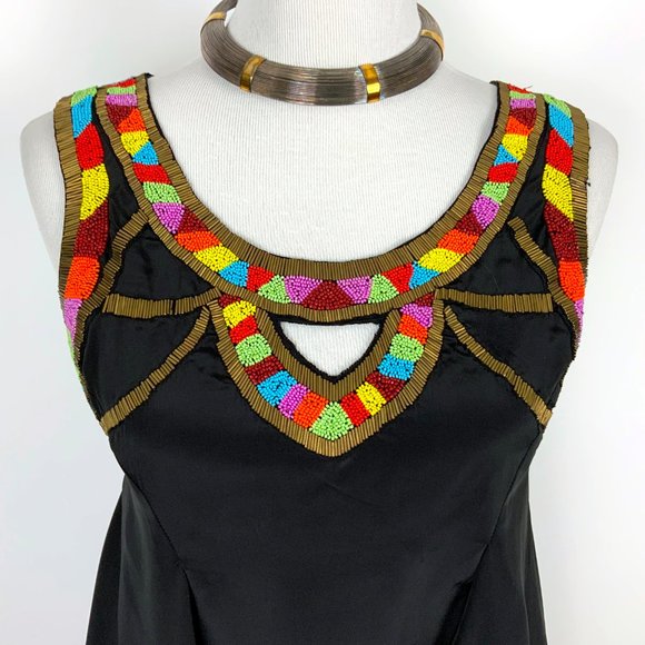 Yoana Baraschi Black Rainbow Beaded Y2K Tank Top Size 6 - Picture 4 of 16